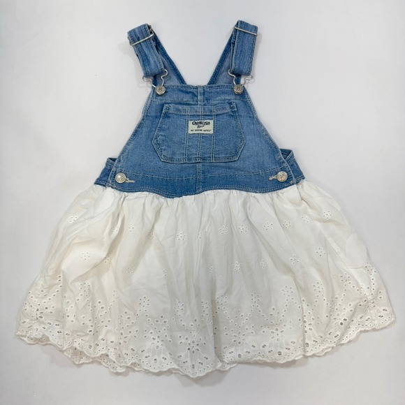 OshKosh B'gosh Other - OshKosh B'gosh Overall Dress Kids 24M Blue Denim White Eyelet Lace Preppy